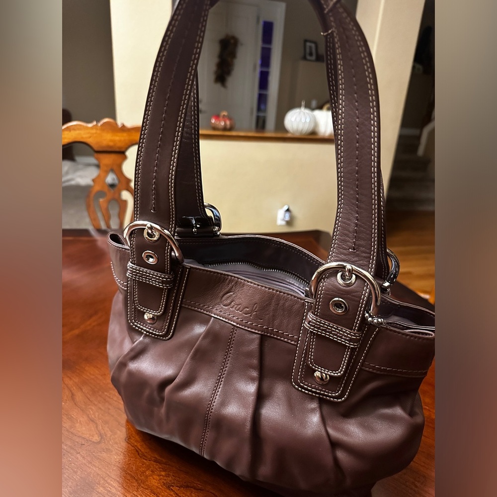Coach large brown leather tote
